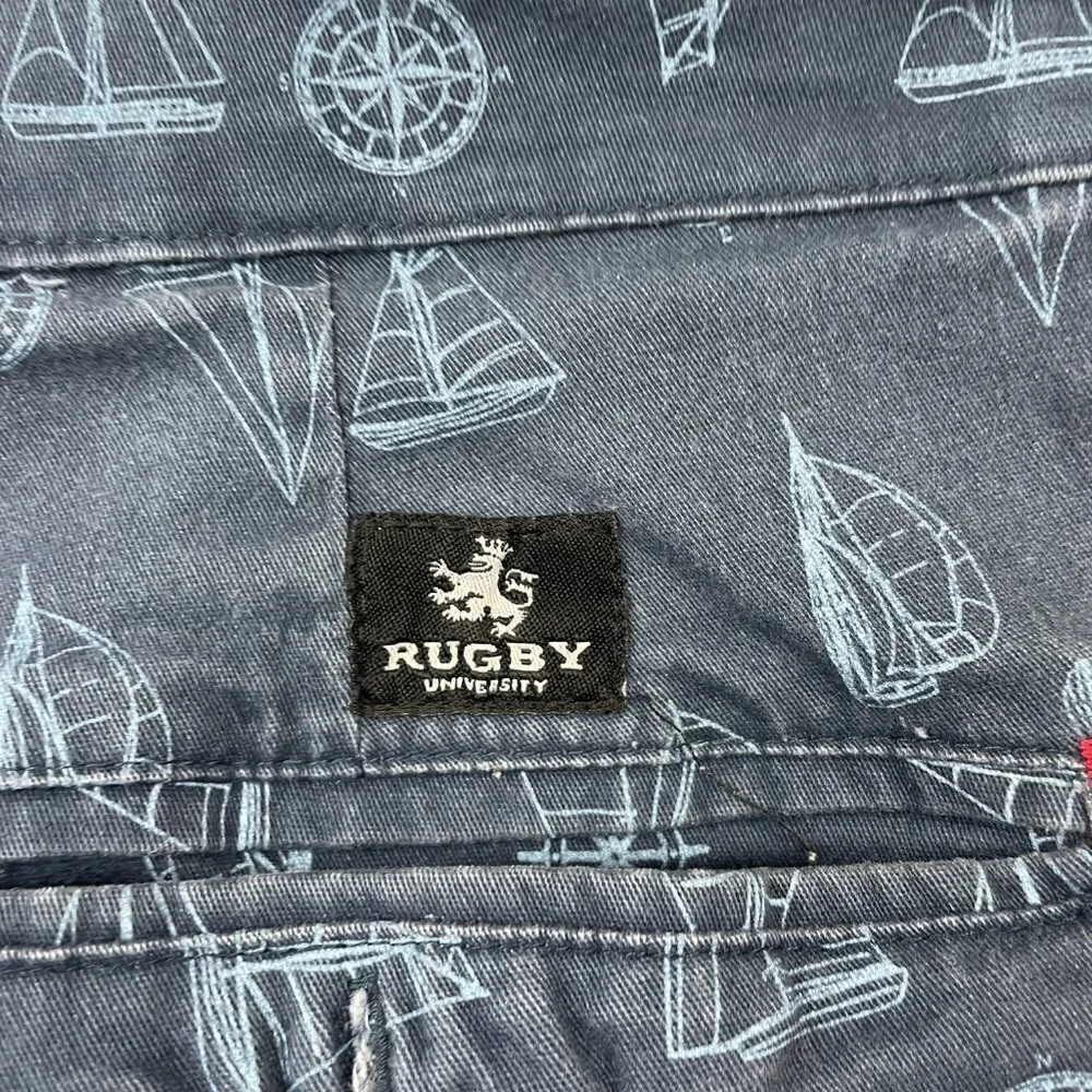 Rugby University Nautical Boat Themed Flat Front Stretch Shorts Men's Size 36